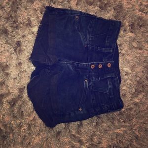 Navy blue denim high waisted jean shorts